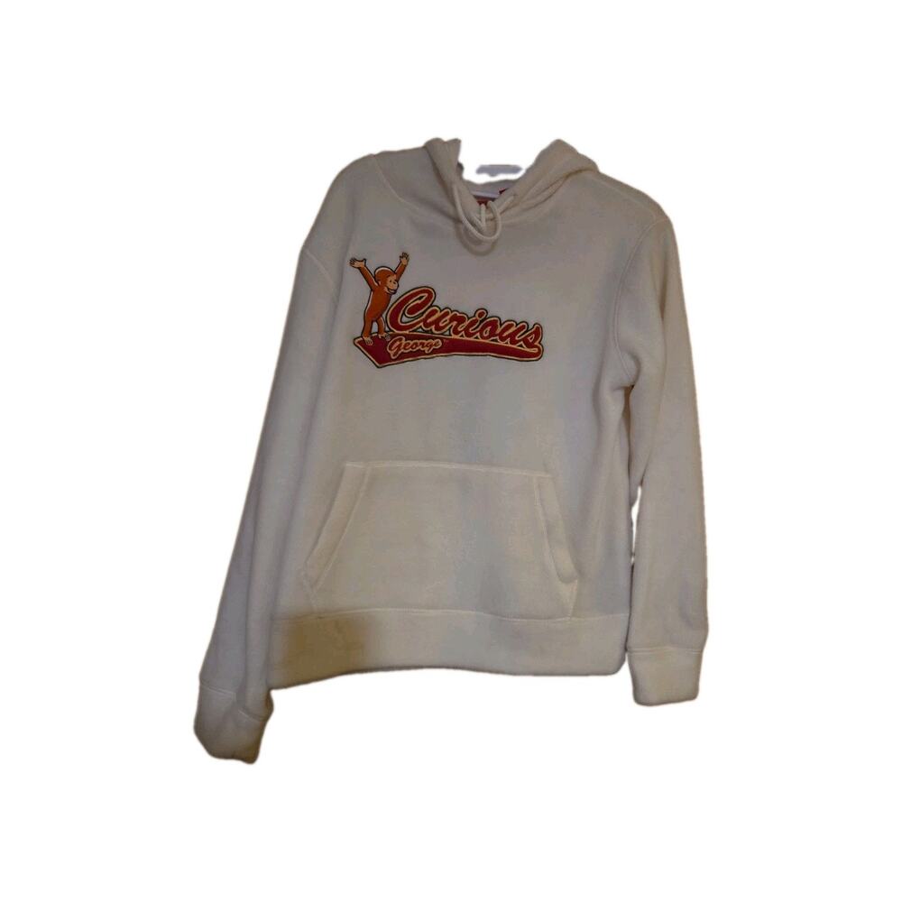 Vintage Curious George Adventure White Hoodie Sweater Women’s Size Large Fleece